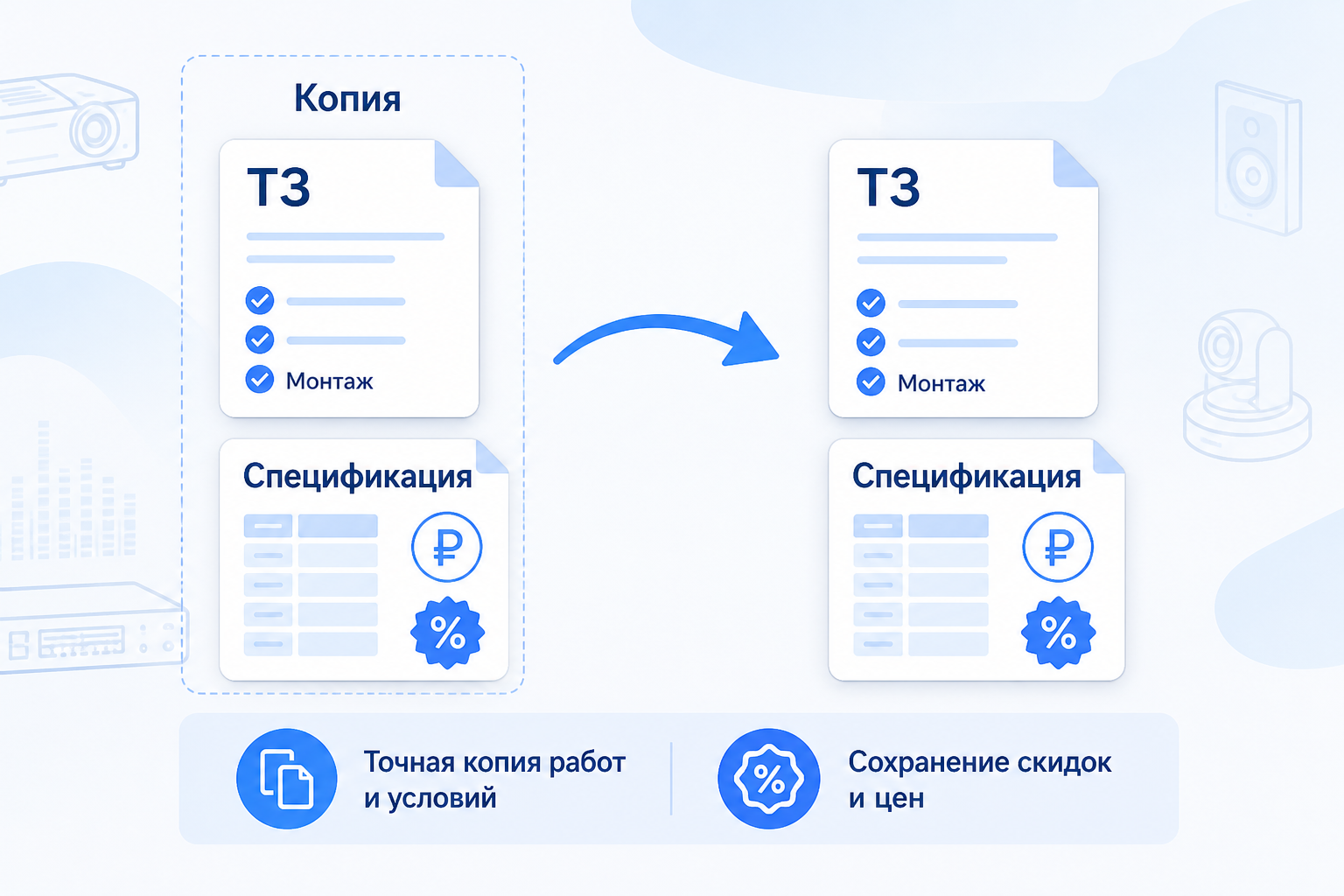Копия ТЗ и спецификации с работами и скидками в Magic Tool AV